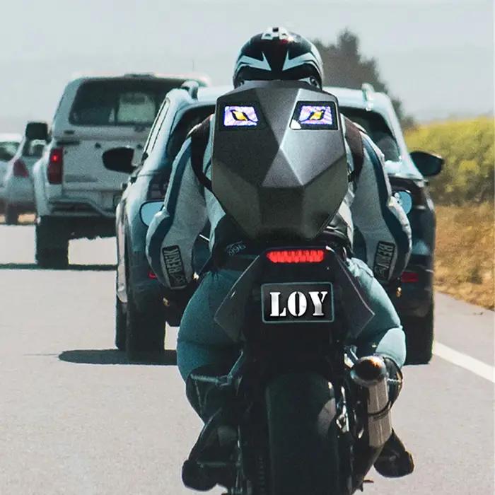 Sac à dos LED pour motard avec motif yeux lumineux, sac à dos moto en ABS, sac d'école pour homme, s
