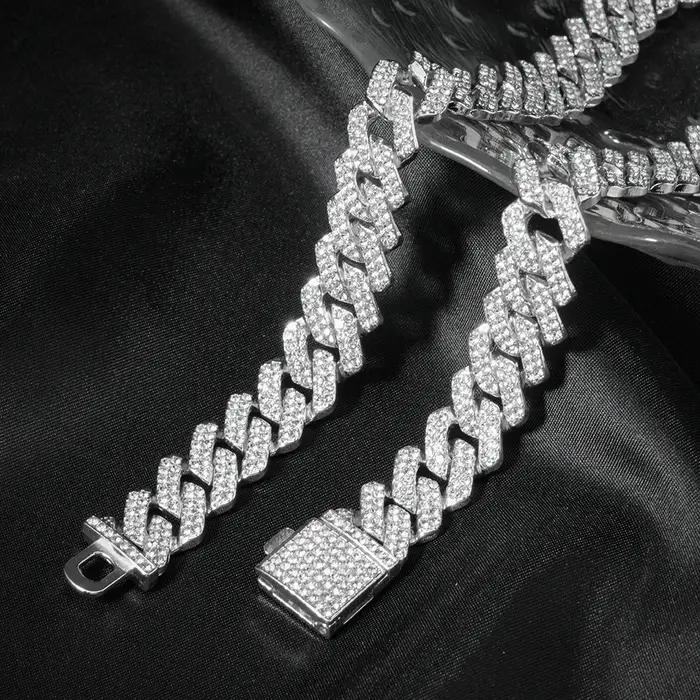 Montre à chaîne cubaine pour hommes, 3 pièces, Hip Hop Miami, bordure glacée, pavé de strass, rappeu