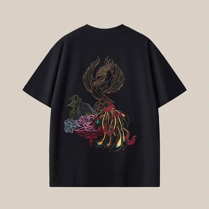 T-shirt pour hommes grande taille, 100% coton peigné, broderie, coupe ample, col rond, manches court