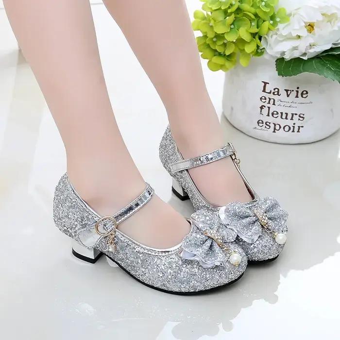 Chaussures de danse princesse à talons hauts pour filles, chaussures à paillettes en cuir souple, à