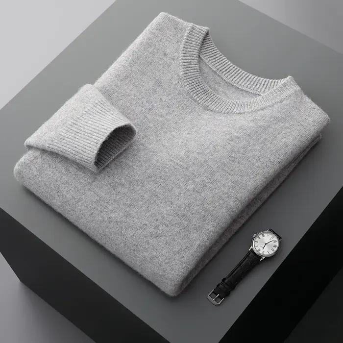Pull en laine pour hommes, col rond, ample, couleur unie, chemise à bascule épaisse, nouvelle collec