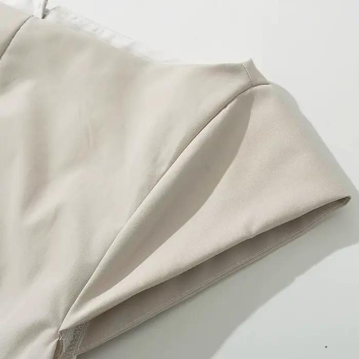 Robe mi-longue taille basse à manches courtes pour femmes, col slash sexy, dos nu évidé, robe trapèz