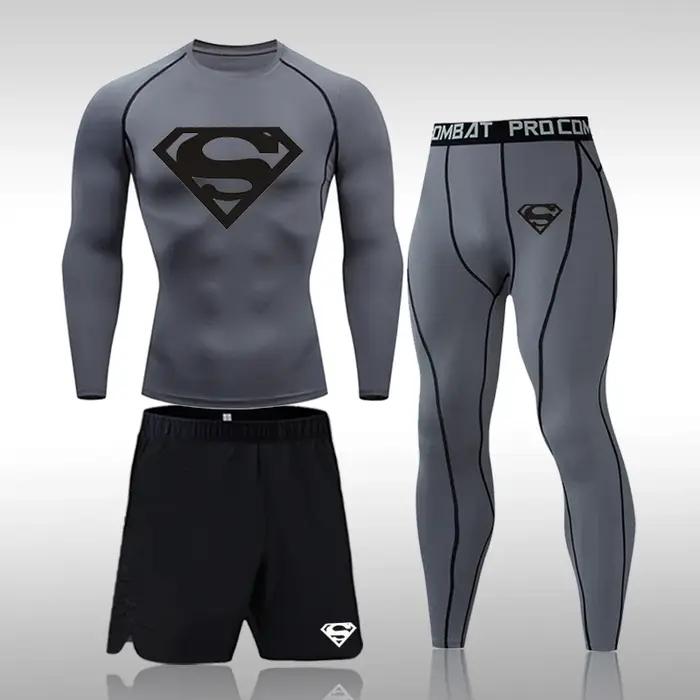 Ensemble de compression MMA pour homme, t-shirt long et serré, survêtement, pantalon d'entraînement,