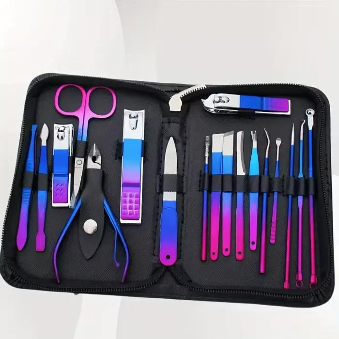 Kit de manucure et pédicure professionnel en acier inoxydable, soin des ongles de précision avec étu