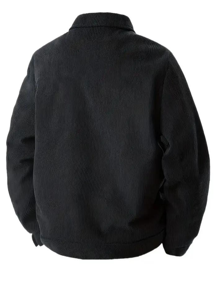 Veste en velours côtelé noir décontractée pour homme, style vintage, manches longues, boutonnée