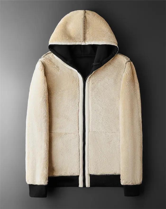Veste à capuche en laine d'agneau pour homme et femme, manteau chaud, manches longues, sweats à capu