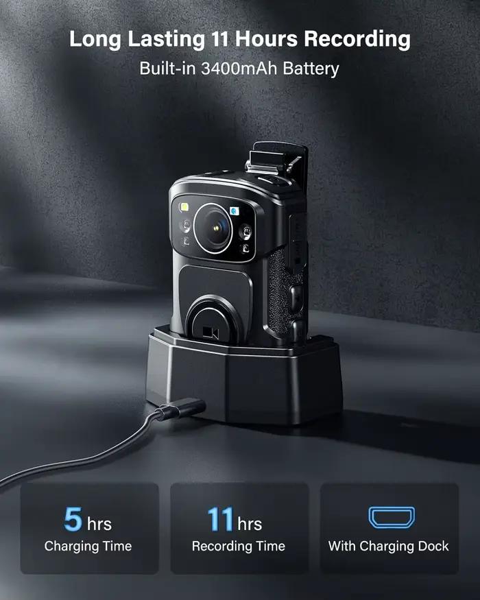 BOCombination-Caméra Linge VB4K5 4K, IP68, GPS, portée par le corps, caméra de police 128 Go, enregi