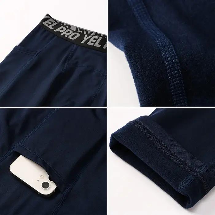 Pantalon fitness homme velours thermique hiver - Legging entraînement course extensible serré