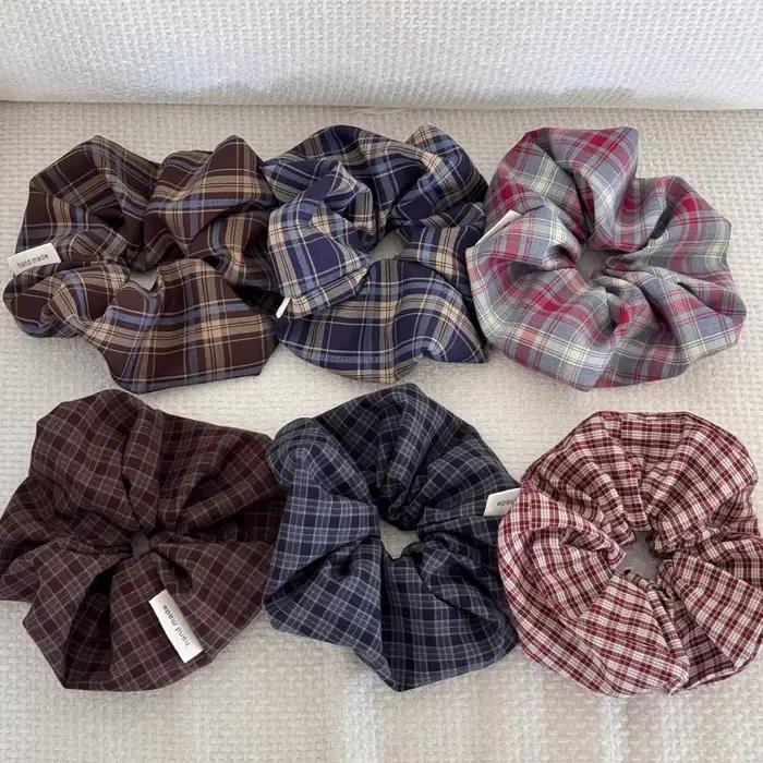 Coréen plaid rétro grand bandeau de cheveux attaché queue de cheval corde chouchous accessoires pour