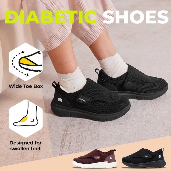 FitVille Chaussures pour diabétiques extra larges pour femmes Chaussures de marche réglables pour pe