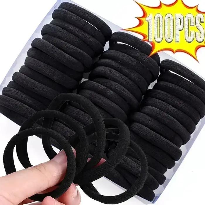 Bandeau à haute élasticité noir avec attaches en caoutchouc pour femmes et filles, support queue de cheval, accessoires pour cheveux pour toutes les occasions