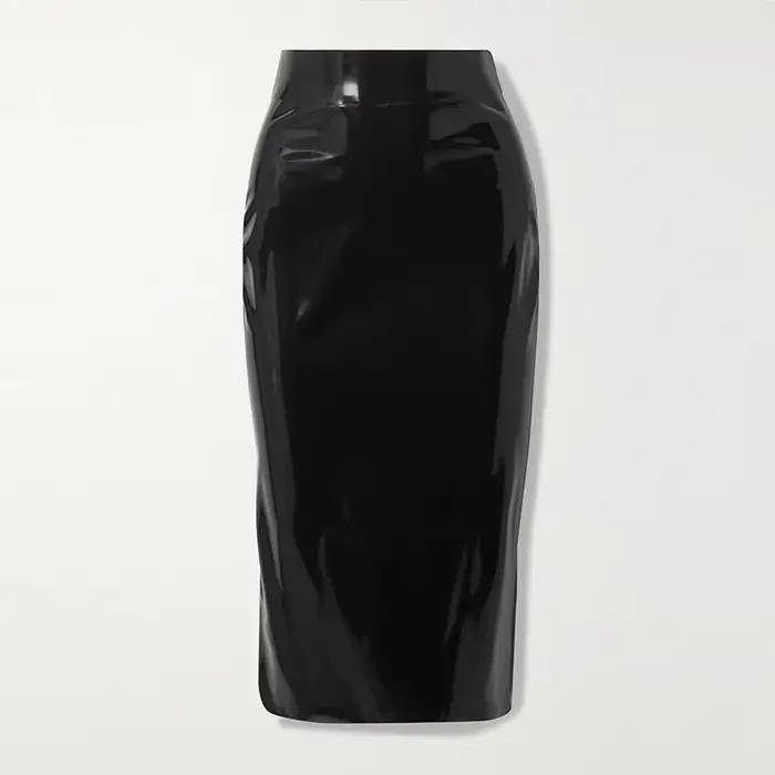 Jupe Misi en Faux Latex pour femmes, taille haute, en cuir verni brillant, crayon, fermeture éclair,