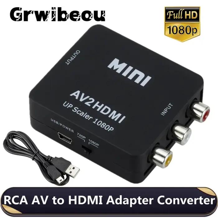 Grwibeou – convertisseur RCA AV vers HDMI, boîtier vidéo AV/CVSB L/R HD 1080P 1920x1080 AV2HDMI, pri
