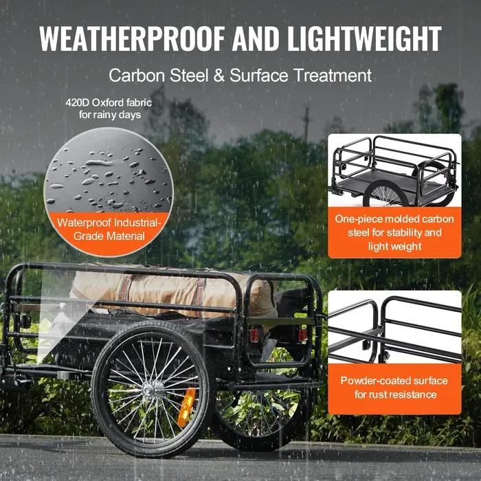 SucceBuy 160 lbs remorque de chargement de vélo chariot de vélo de rangement pliable avec roues de 1