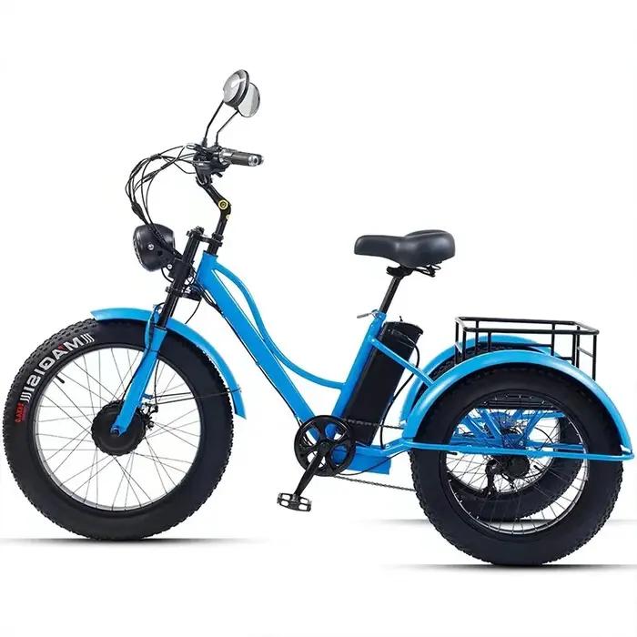 Vélo électrique tricycle pour homme 48V 750W avec pneus gros et capacité de chargement pour longues distances en plein air et randonnées familiales
