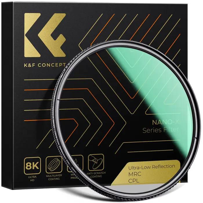 K & F Concept 77mm Filtre CPL 67mm 82mm NANO-X de réflexion ultra-faible 37mm 40.5mm 43mm 46mm 49mm