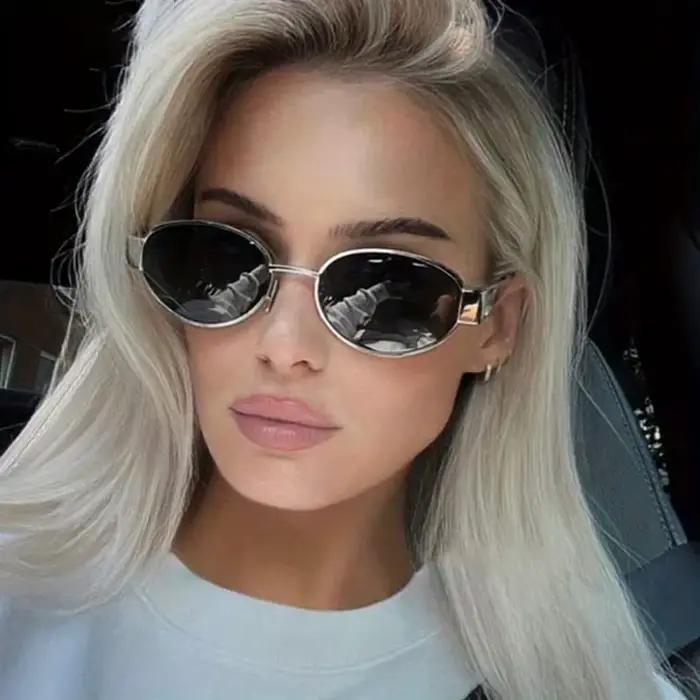 Lunettes de soleil ovales pour femmes et hommes, monture métallique tendance, nuances classiques