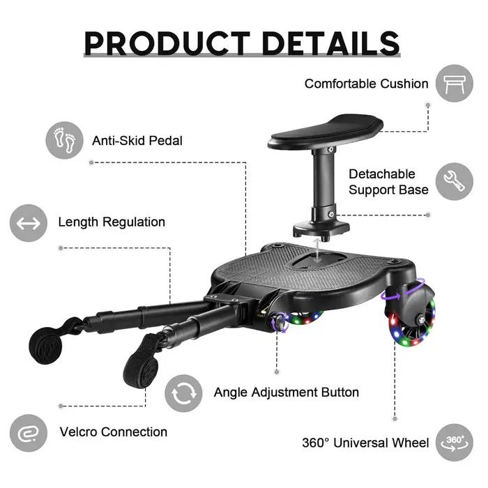 Universal Stroller Board Standing with Detachable Seat Pedal & 360 ° Wheel Kids Ride Board Load 25kg