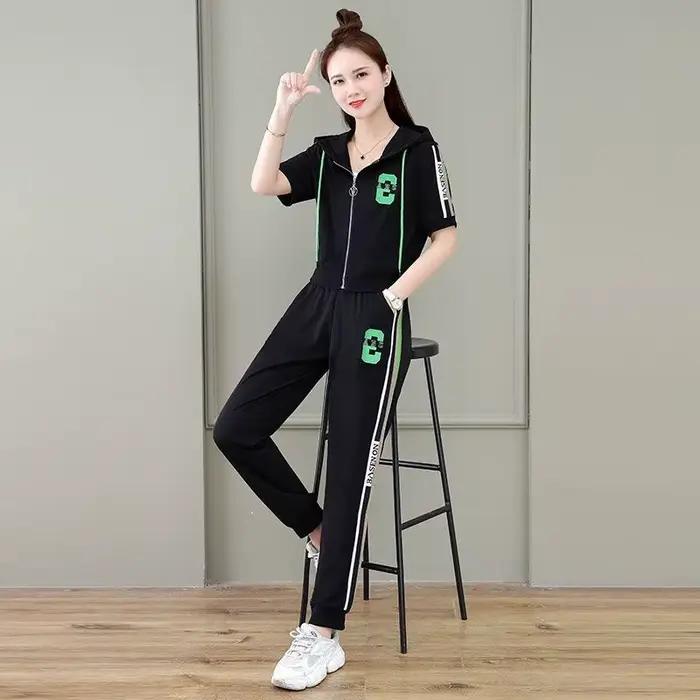 Survêtement femme 2026 ample décontracté à manches courtes haut à capuche pantalon deux pièces ensemble Sweat costume pour femmes vêtements occasions spéciales
