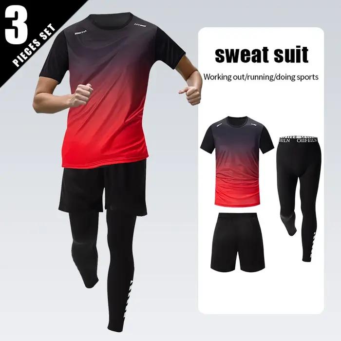 Combinaison sport dégradée homme 3 pièces - Séchage rapide manches courtes pantalon protection solaire