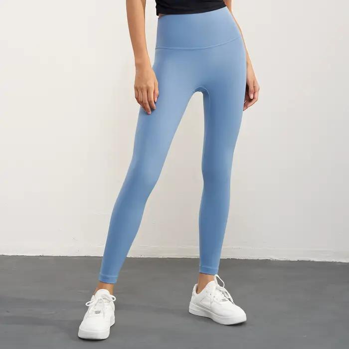 Legging yoga femme taille haute couleur unie doux athlétique sport entraînement jogging poche