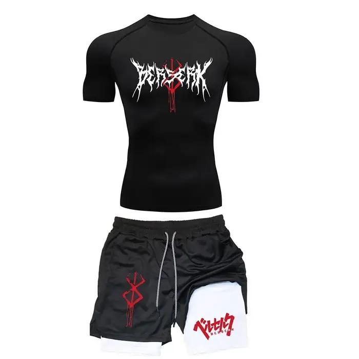 Ensemble compression hommes entraînement t-shirt short course respirant séchage rapide anti-éruption