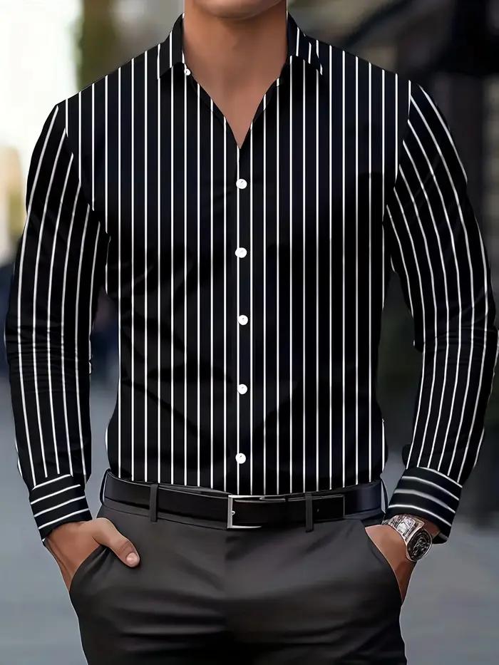 Chemises imprimées rayées à la mode pour hommes, chemise décontractée respirante à manches longues a