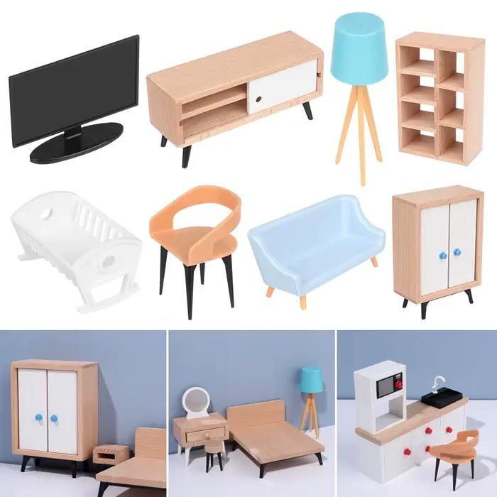 Meubles miniatures de maison de jeu, échelle 1:12, canapé-lit, armoire TV, micro scène, modèle de co