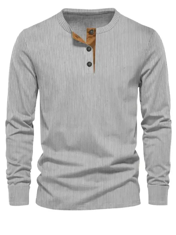Nouveau T-shirt décontracté en velours côtelé pour homme, coupe slim, couleur unie, manches longues,