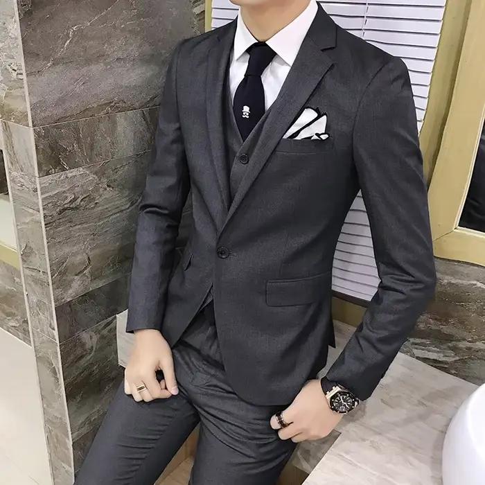 Homme élégant imbibé (Blazer + Gla+ Pantalon) Mode masculine Version coréenne d'affaires Coupe couve