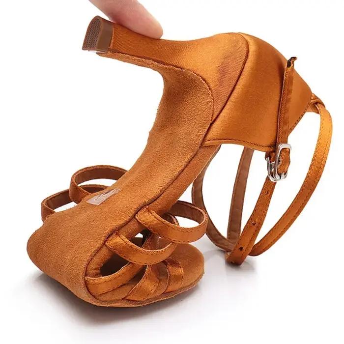 TOVEKIN-Chaussures de danse latine en satin pour femmes, talon à nœud professionnel, salsa, tango, s