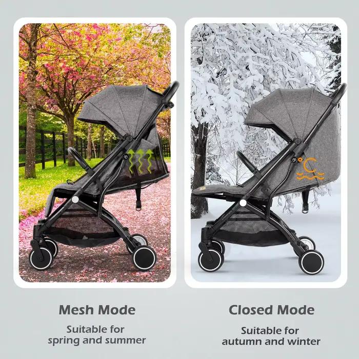 Poussette bébé, poussette compacte pliable d'une seule main avec housse de pluie et moustiquaire, po