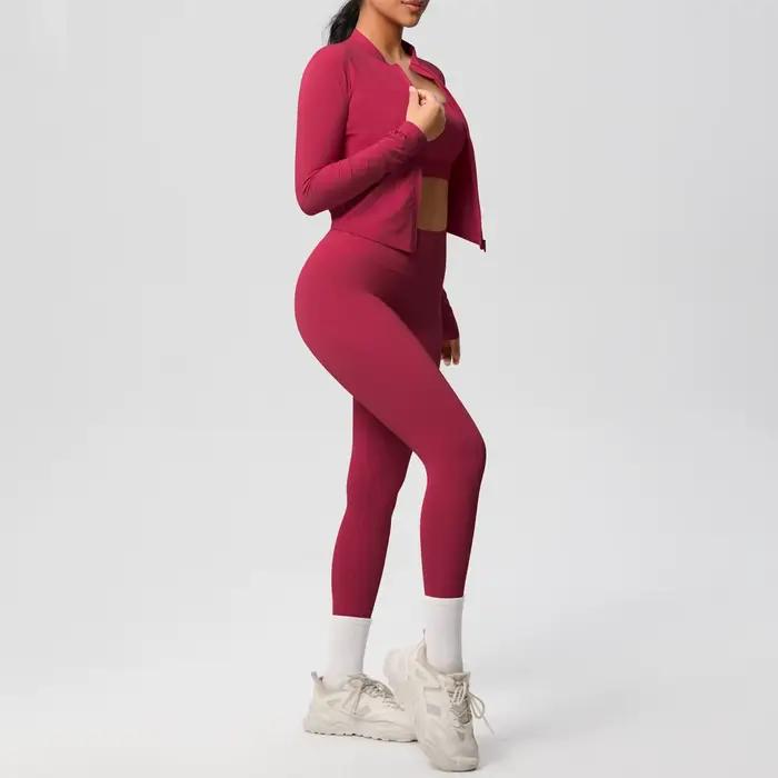 3 pièces vêtements de sport Yoga ensemble gymnastique sport soutien-gorge veste à glissière Leggings