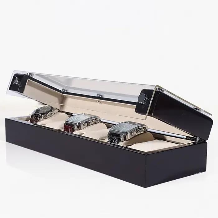 Boîte de rangement de montres en bois noire pour hommes collection de montres d'affaires organisateur de montres simples vitrine pour bureau salon et cadeau spécial