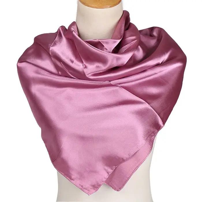 Marque de luxe Foulard en soie femmes Satin couleur unie Hijab foulards musulman paréo Bandana femme