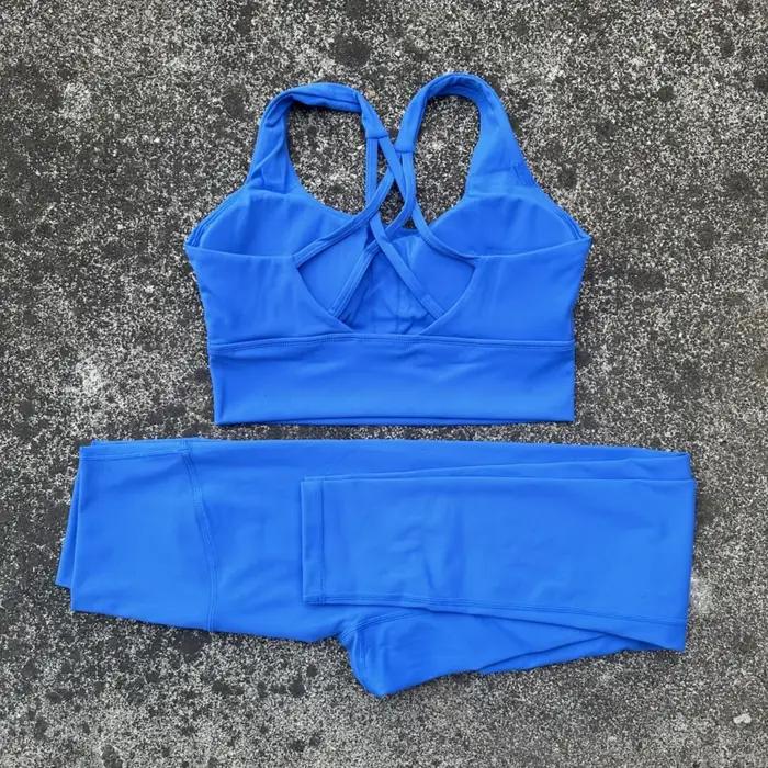 Couleur unie femmes gymnastique Yoga ensemble bandoulière dos croisé Push Up Sport soutien-gorge tai