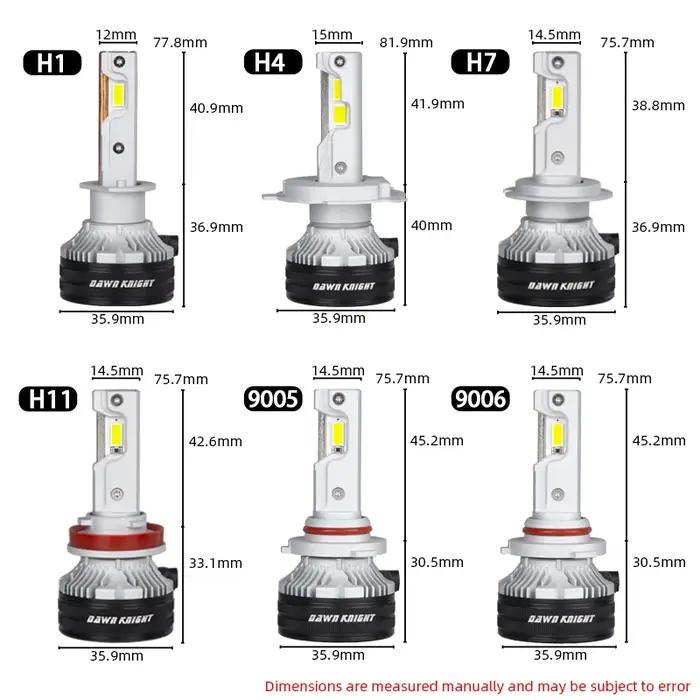 DAWNKNIGHT K7C 4300K H7 H4 H11 lampe à LED 3 tubes de cuivre lumières LED pour voiture H1 HB3 9005 H