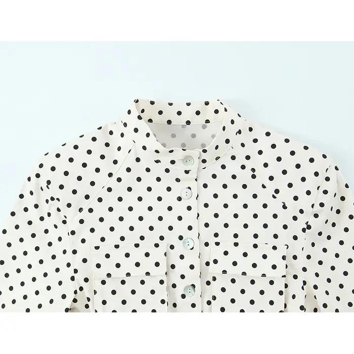 YENKYE Printemps 2026 – Veste chemise ajustée à pois pour femme, manches longues avec ceinture et po