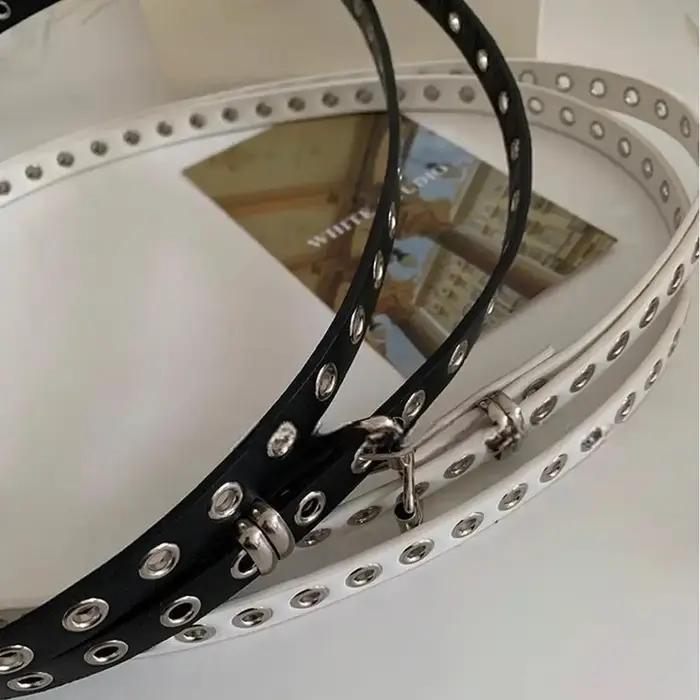 Rivet oeillet bricolage porter ceinture de taille en cuir PU Double cercle chaîne de taille nouée Ex