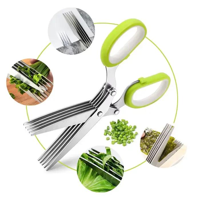 Ciseaux multicouches en acier inoxydable, ciseaux de cuisine, oignon vert, cisaille de coupe d'herbe