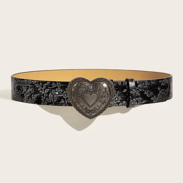 Ceinture en cuir PU à motif de boucle d'amour, jeans décontractés à la mode