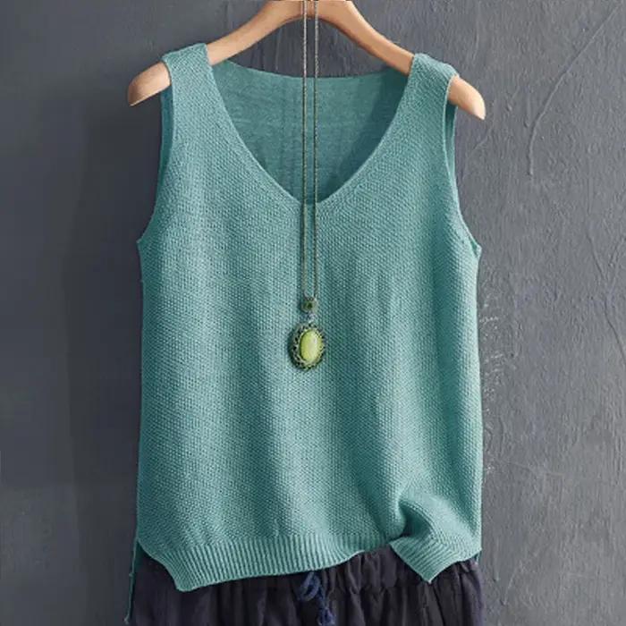 Blusas Mujer De Moda 2024 Blouse femmes été sans manches tricoté Blouse chemise femmes vêtements col