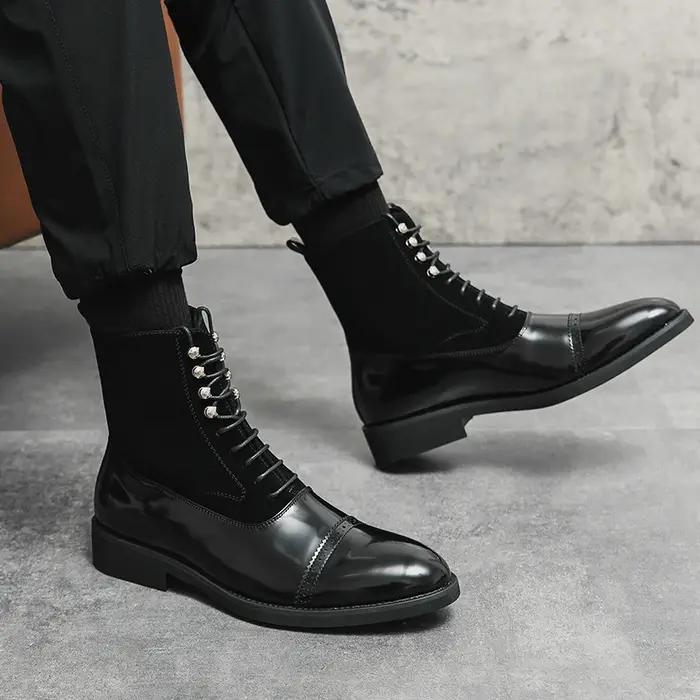 Bottes courtes en cuir de style britannique pour hommes, chaussures décontractées noires, marque, gr