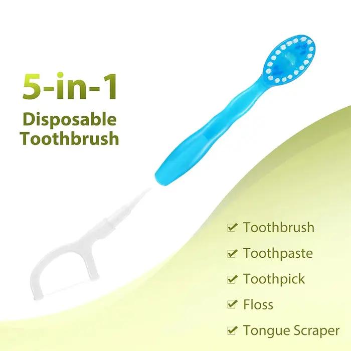 Brosse à dents jetable portable 5 en 1, fil dentaire, nettoyage buccal, adultes en voyage d'affaires