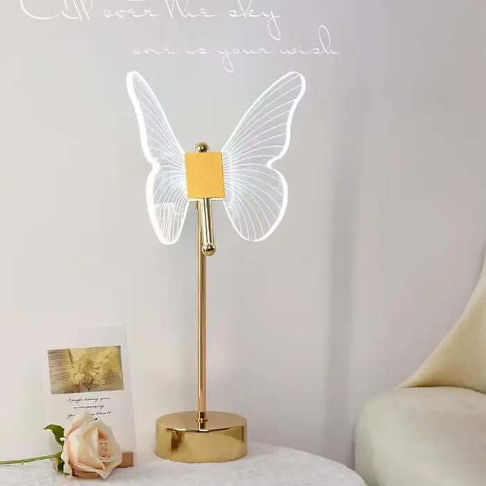 Papillon Led lampe de Table rétro or acrylique lampes de bureau hôtel Villa Art pour salon chevet dé