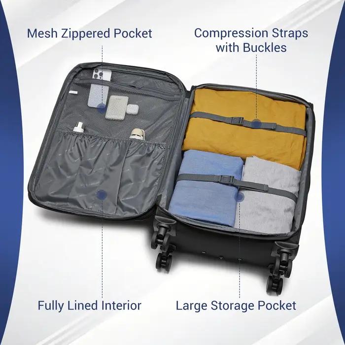 Valise British Traveller - Poignée réglable, 4 roulettes pivotantes, légère, serrure TSA - Bagage en