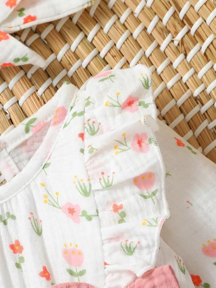 Combinaison quotidienne à manches longues pour bébé fille, imprimé Floral avec nœud, vêtements pour