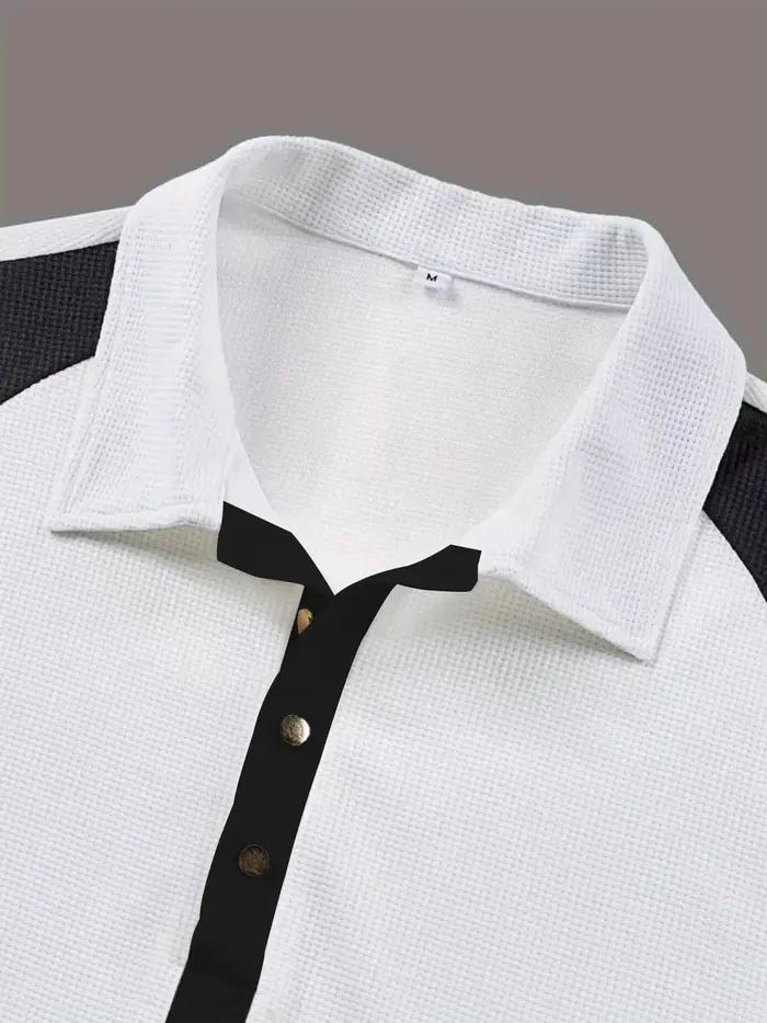 Polo à manches longues en tricot gaufré pour homme Volvik, coupe ajustée, color block, polo de golf