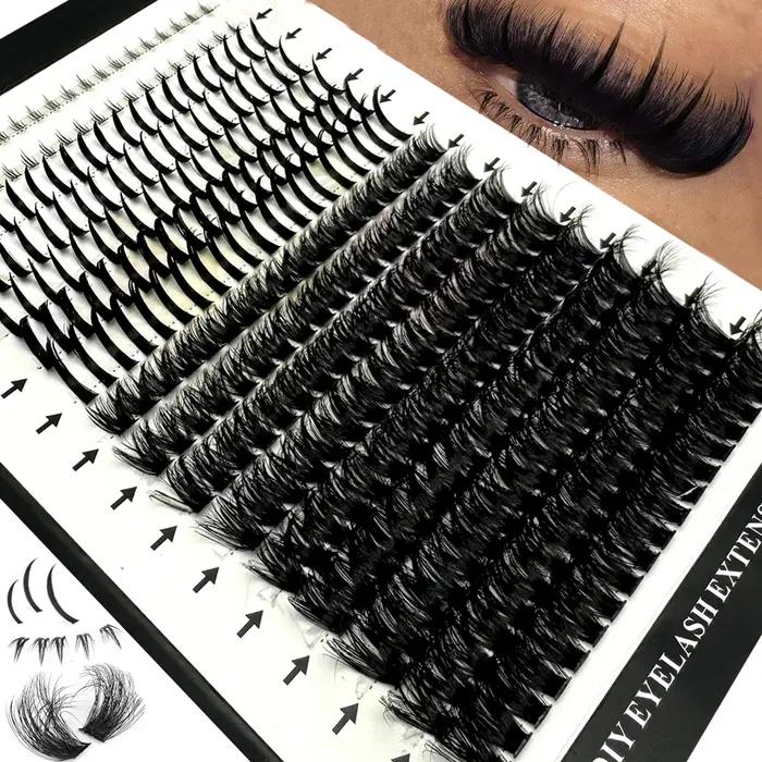 16 rangées de grappes de faux cils pointes et cils inférieurs bricolage Manga Cluster Extensions de