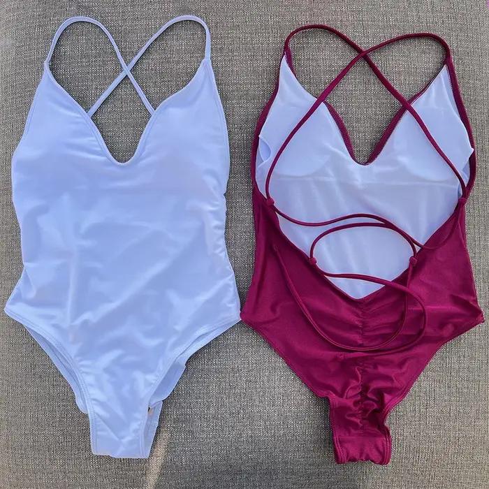 Maillot de bain une pièce rembourré, Sexy, couleur unie, Monokini, vêtements de plage, pour femmes,